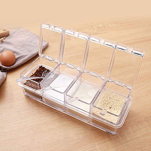 Transparante Spice Box, 4PCS PS plastic opslag container Clear Spice Jar Seasoning Box met Lepel voor Keuken, Thuisgebruik, Zout, Suiker Cruet, Spice Jars 4