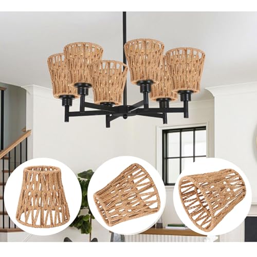 3 Pack Rattan Lampschade met Boho Style Cilinder Geweven Lampen voor Vloerlampen Hanglampjes Kroonluchters Wandschermen 5