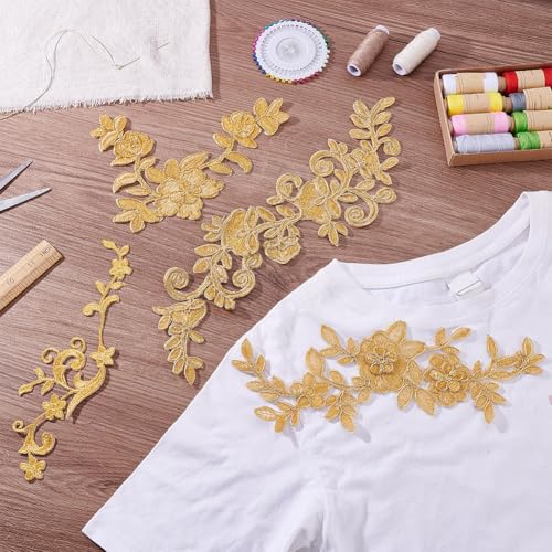 8 stukken borduursel Kant Bloem Patches - Strijkijzer op en naaibaar - Gouden bloemen Appliques voor bruiloft jurk decoratie, reparatie kleding, rugzakken, Jeans en Caps 4