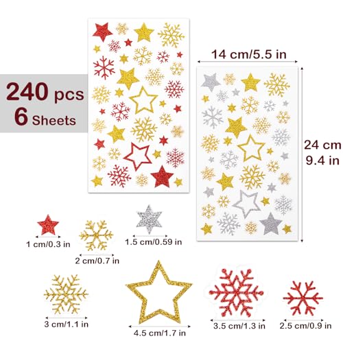 240 st Glitter Snowflake Sticker Zelfklevende ster Sticker Kerst Transparant Ideale labels voor kaarten maken Scrapbook Holiday Envelope Seal