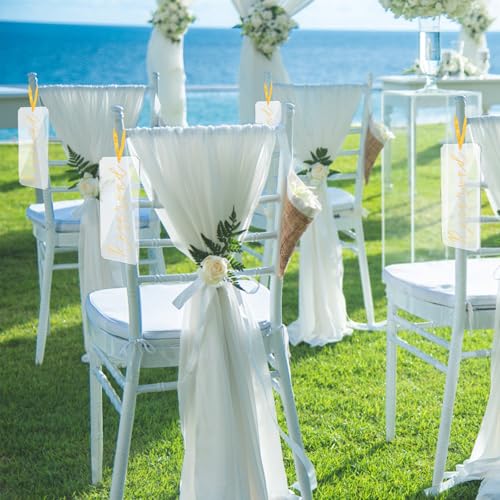 6 st Gereserveerde platen voor bruiloft stoelen, Hangen Gereserveerde acryl platen met lint voor bruiloften Belangrijke evenementen Restaurants Pews en stoelen (Goud) 5