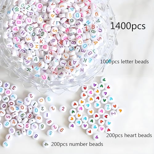 1400 st Acryl brief kralen 7mm ronde kleurrijke nummers hart kralen voor sieraden armbanden ketting sleutel kettingen DIY ambachten (kleur)