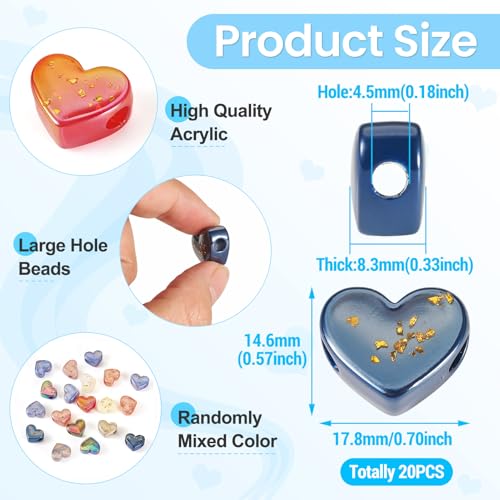 20st Hart Europees Kralen Heart Shape Large Hole Kralen met Gold Foil Opaque Acryl liefde kralen voor DIY armband oorbellen ketting sieraden maken, Willekeurige kleuren 4