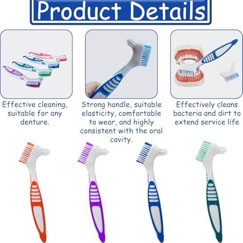 Prothese Tandenborstel, 4 stuks, Draagbare Kunstgebit Reiniging Penselen, Dubbelzijdige Kunstgebit Reiniging Brush, Tandenborstel voor Brackets, Meerlaags Tandenborstel voor Prosthesis Zorg (4 3