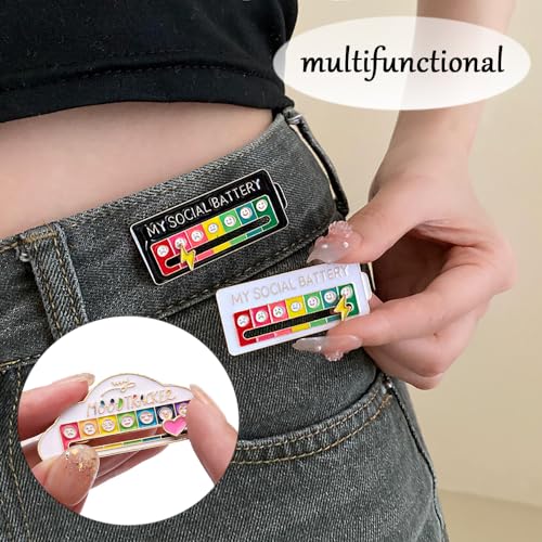 2Pcs Mijn sociale batterij en 1Pcs Mood Tracker, Mijn sociale batterij Pin Mood conversie Brooch Pin 7 Days Mood Pin Badge Cute Creative Expression Pin Brooch voor mannen, metaal 5