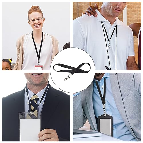 20 stuks ID Lanyards schouderband zwart koord met swivel metalen clip voor sleutelhanger ID-kaarten Office School, zwart, M 4
