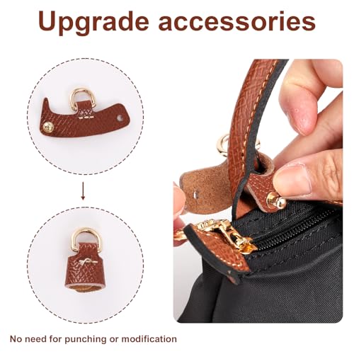 Lederen schouderband met Adapters, Bruin verstelbare vervangingsschouderband voor Crossbody Conversion Kit Compatibel met Longchamp Mini Tassen en Handtas Accessoires 4