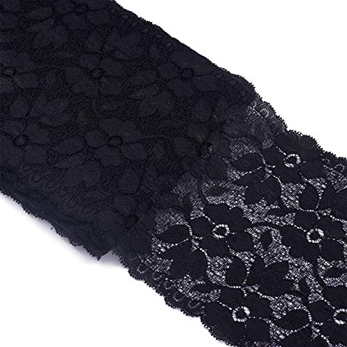 16,2cm Zwart Elastische Lace Ribbon, 10m Borduurwerk Bloemen Patroon Elastische Stof Trim voor Garment Craft Trouwcadeau Decor