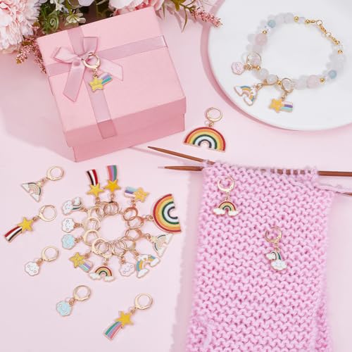 24 stuks 12 stillen regenboog hadsteekmarkering, 5,6 cm legering emaile hanger behandeling steekmarkeringen met 304 roestvrij staal Leverback oorlogen voor naaien accessoires 4