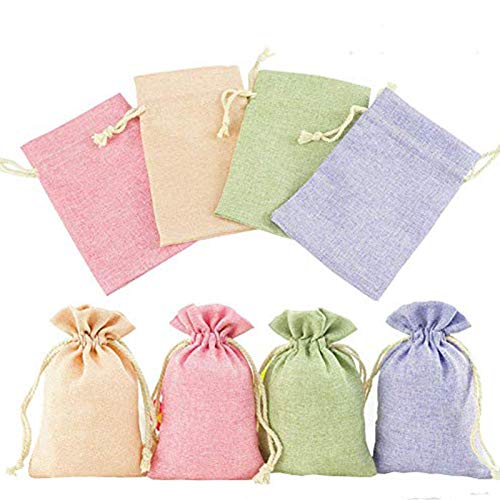 Jute Tassen, Pak van 24, 10 x 14 cm, Natuurlijke Tassen Jute Tassen, Trekkoord Cadeautassen, Kleine Verpakking voor sieraden, Bruiloft, Feest, Kerstmis (4 kleuren)