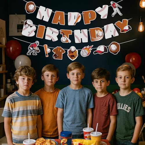 Honkbal Happy Birthday Banner, Sport Thema Feest Decoratie Pre-Assembled Baseball Hangen Garland Banner voor volwassenen en kinderen Sportieve verjaardag partij decoratie benodigdheden 4