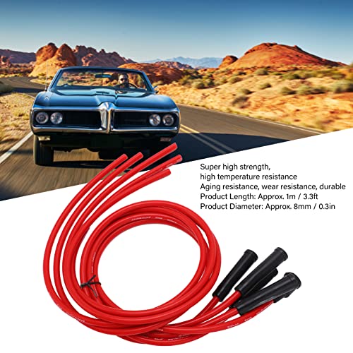 Vonkplug Kabelset, rode auto Spark Plug Cable 1m Silicone Spark Plug Cable ontstekingscomponenten voor 4 Cilinder Car 8mm 3