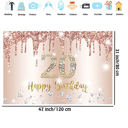 20e verjaardag decoratie vrouwen,20e verjaardag decoratie roos goud glitter vlekken stof schild poster,20e verjaardag achtergrond banner vrouw 20e verjaardag feest decoratie