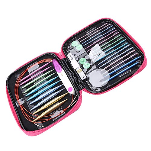 26-Piece aluminium breinaalden set met koffer, 2,75-10mm rondbreinaalden en kunststof draadjes voor sjaals, 4 maten ergonomische handgrepen (10cm naalden + 32-55cm koorden)