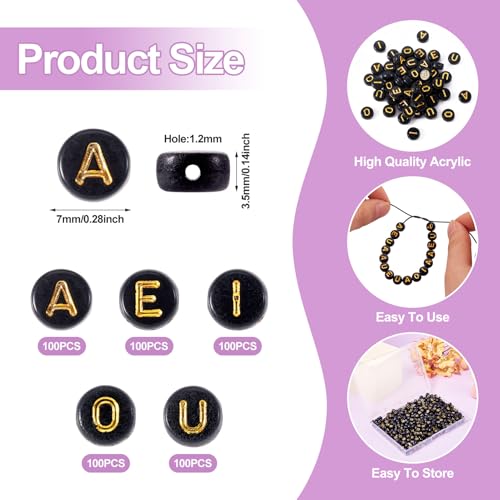 500st Zwarte klinker brief kralen 7mm platte ronde alfabet kralen A/E/I/O/U eerste brief klinker voor vriendschap armbanden ketting sieraden maken 3