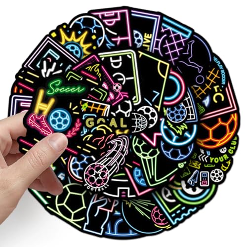 Neon Voetbal Stickers voor tieners Volwassenen 50 stuks Neon Voetbal Vinyl Stickers Set Auto Motorfiets Fiets Skateboard Snowboard Bagage Laptop Koffer Helm Motorfiets Computer 3