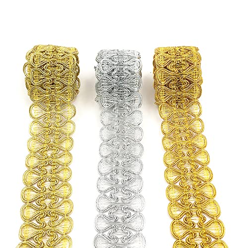Jacquard Band Vintage Naaien Embobidered Geweven Band Bloemen Patroon Stof Fringed Naaien Decoratie voor DIY Kleding Accessoires Decoratie Decoratie Decoratie 5m Goud 3