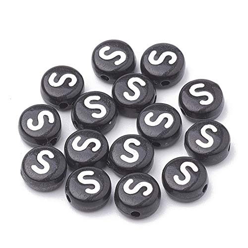 360 stuks/50 g Zwarte acryl alfabet kralen platte ronde brief S pony Disc Coin Spacer Kralen Initials Losse kralen voor sieraden maken naam armbanden