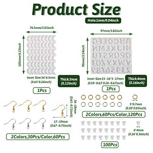 282PCS oorbel Siliconen mallen oorbellen maken Kits brief A-Z nummer 0-9 Maan Epoxy Resin mallen met oorbellen haken voor DIY oorbel sieraden maken 3