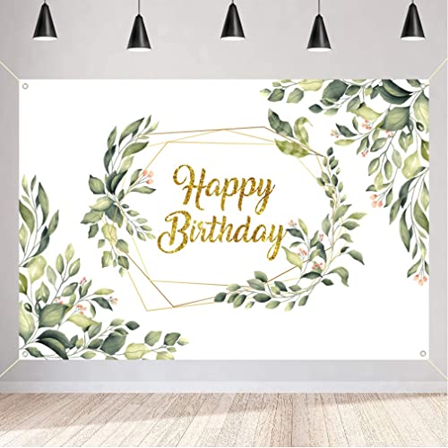 Verjaardagsdecoraties voor vrouwen, Goud Eucalyptus Green Leaves Achtergrond Banner, 30ste 40ste 50ste 60ste 70ste 80ste 90ste verjaardag foto achtergrond, Party Supplies, Welkom Teken, 150cmx90