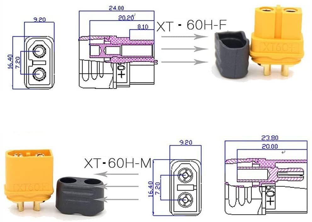 XT-60H Plug, 24 Pack 12 Pairs, XT-60 Man Vrouwelijke Connector, XT60H Batterijpluggen voor RC Lipo Batterij, Helicopter Quadcopter (12st XT60H Plug+12Pcs 5