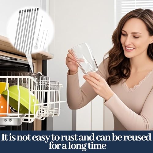 Flessenhouders, 8 stuks, vaatwasser-inzetstuk, rosvrijstalen fleshouders voor vaatwasser, met reinigingsborstel, geschikt voor glazen met lange steel, limoflessen (24,2 cm lang) 5