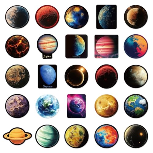 Planet Stickers voor jongeren en volwassenen, 50 stuks, vliegtuig, zonnitelsel, vinyl stickerset, auto, motorfiets, fiets, skateboard, snowboard, bagage, laptop, koffer, roer, motorfiets, computer 3