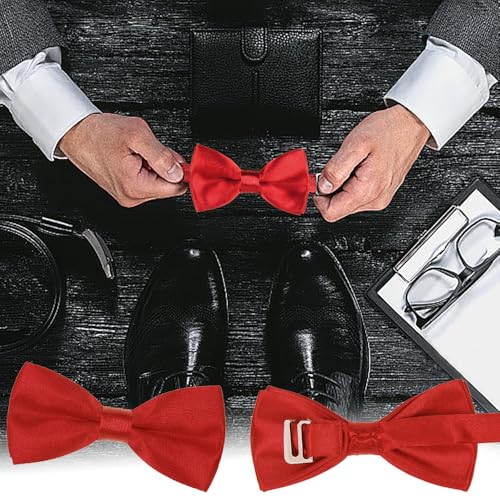 6 stuks Heren Bow Ties Neck Tie Satin Tuxedo Formal Classic Pre-Tied Bow Tie Solid Color Verstelbare Clip op Pre-tied voor partijen bruiloft feest banket 3