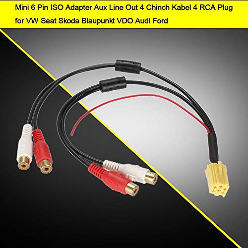 ISO Adapter Connector Kabel, Mini 6 Pin ISO Adapter Aux Line Out 4 Chinch Cable 4 RCA Plug voor Seat 3