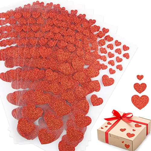 580 Red Heart Stickers Glitter Self-Adhesive Scrapbooking Valentijnsdag Wall Stickers voor zakjes, ansichtkaarten, wenskaarten, enveloppen, geschenken