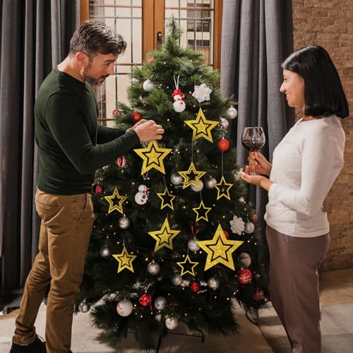 14 st Gold Glitter Star Paper Garland Sparkling Bunting Banner Hang Decoratie Twinkle Party Streamer Kit voor Kerstmis verjaardag bruiloft achtergrond 4