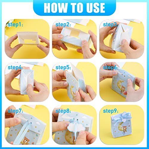 50 st. Baby douche Feestcadeautassen Schattig cartoon beer chocolade tasjes met tags en lint string voor bruiloft reizen thema feest bruids decoratie (blauw) 5