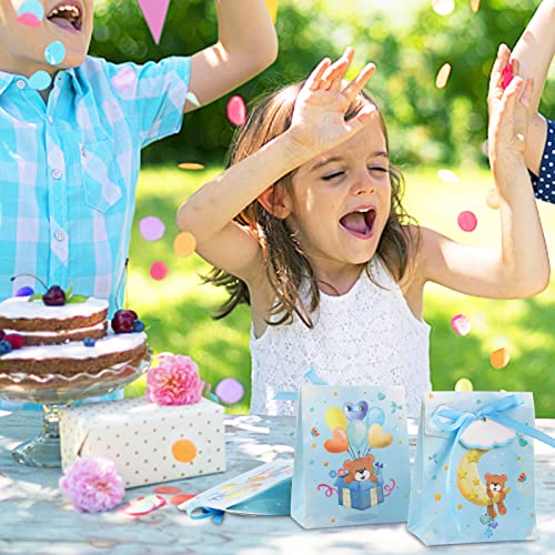 50 st. Baby douche Feestcadeautassen Schattig cartoon beer chocolade tasjes met tags en lint string voor bruiloft reizen thema feest bruids decoratie (blauw) 4