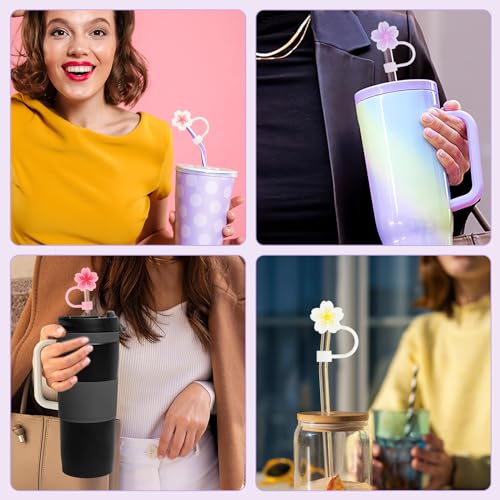 Silicon Flower Straw Cap, 4 stuks 10mm Leuke stro, Compatibel met 30 & 40 oz Cup Herbruikbare stro, Caps Drum deksels, Stofdichte Drinkriem Caps 4