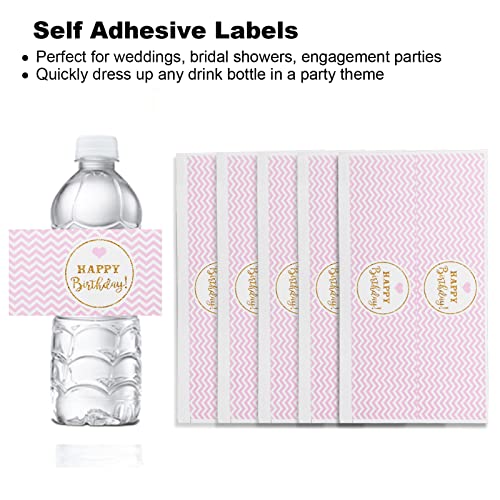 5 stuks Gelukkige verjaardag Waterfles Labels, 8.7 x 4.7 Inch Roze Wit Zelfklevend Waterfles Labels Decoratie voor verjaardagsfeest Bruiloft 4