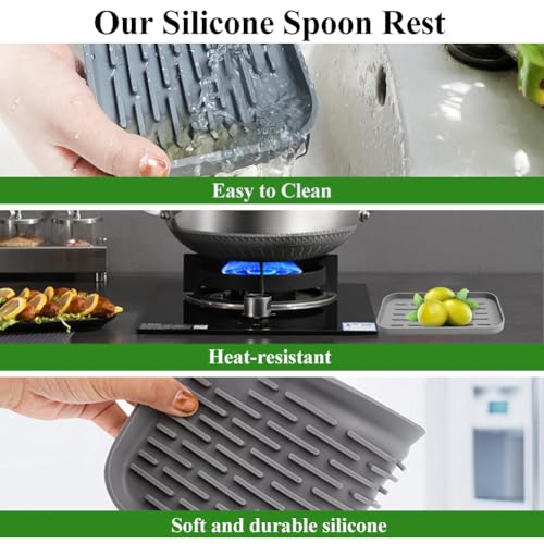 Lepelhouder voor Keuken, Siliconen Lepelhouder, Functionele Keuken Lepelhouder op Keuken Werkblad, Tafelgerei op de Tafel (Grijs) 5