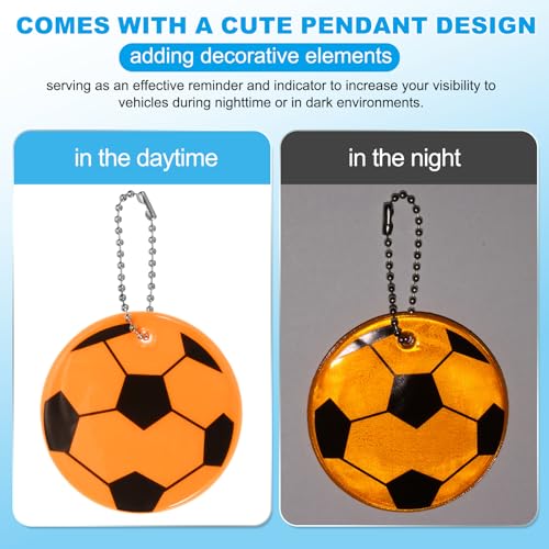 Reflectieve Keychain Labels, 24 stuks Reflectieve Voetbal Hanger PVC Hoge zichtbaarheid Reflector Tags Waterdichte veiligheidsreflector voor rugzak, oranje-geel 4