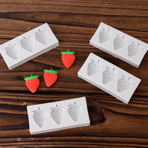 4Pcs 3D Aardbei siliconen mallen, Mini Fruitvormen voor Cake Decoratie Cupcake Topper Chocolade Fondant Candy Jelly Polymer Clay en Gumpaste 5