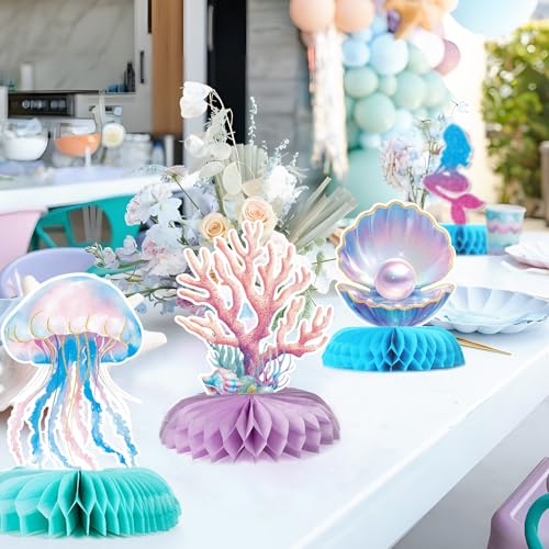 Set van 6 honingraat zeemeermin decoratie tafel verjaardag meisjes 3