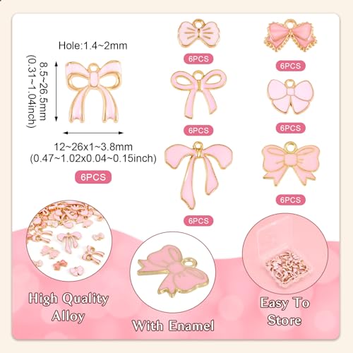 14 st. Pink Bowknot Emaill Hangers Gold Rand Bowknot Dangle Charms Legering Bow Hangers voor DIY oorbellen Ketting Present Decoration, Emaill, Enamel 4