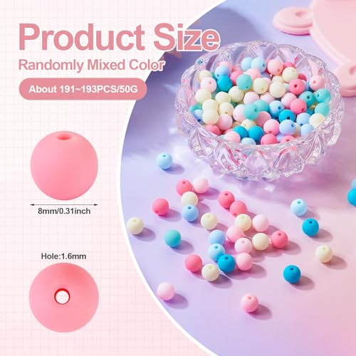 191~193 st Ronde Acryl kralen, Matte Rubber Style Imitatie Siliconen, 1.6mm Hole Ronde Bal Kralen voor DIY armband sleutelhangers sieraden maken, licht geel 3