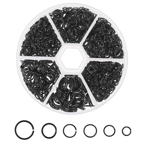970 Stück Schlüsselring Schwarz, Schlüsselringe Klein Spaltring Schlüsselring Zum Aufhängen Kleiner Gegenstände an Zarten Halsketten Armbändern Ohrringen Schmuckherstellung (4/5/6/7/8/10 mm)