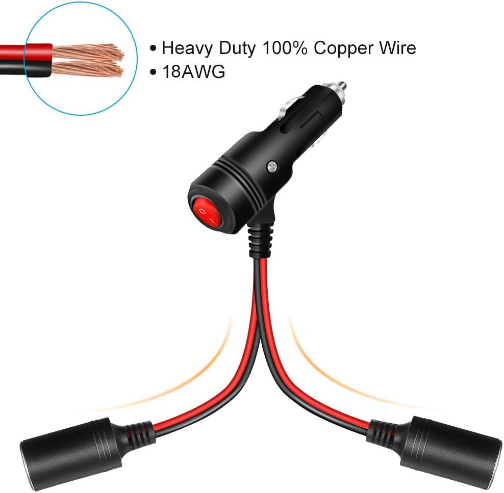 12V/24V Automotor Sigarettenaansteker met schakelaar AAN/UIT 1 tot 2 Auto Sigarettenaansteker Divider Autolader Power Sigarettenaansteker Uitbreiding Kabel 18AWG