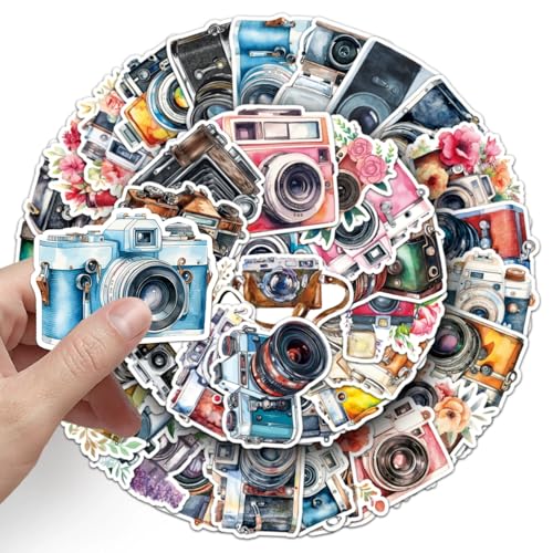 Retro Camera Stickers voor tieners Volwassenen 50 stuks Retro Camera Waterdichte Vinyl Stickers Set Auto Motorfiets Fiets Skateboard Snowboard Bagage Laptop Koffer Helm Motorfiets Motorrijwiel 4
