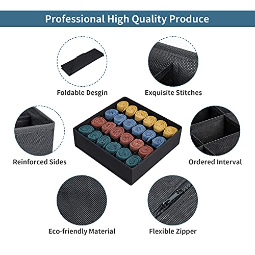 2 Stuks Opbergboxen voor Sokken en Ondergoed, 24 Cellen Opvouwbare Dozen (Opvouwbare Doos, Lade Dividers, Lade Organizer Fabric Boxen voor het houden van Sokken (Zwart) 3
