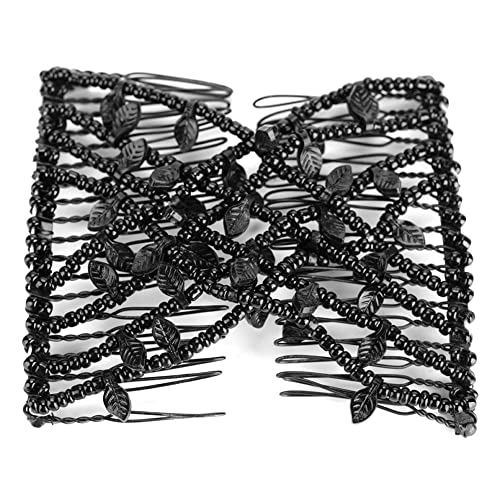 Pearl Hair Clip Stretch Hair Comb Elastische Barrettes, Magic Hair Combs Pearl Hair Combs Elastische Hair Combs Dubbele Clips Haar Comb DIY Hair Styling Tool(zwart)