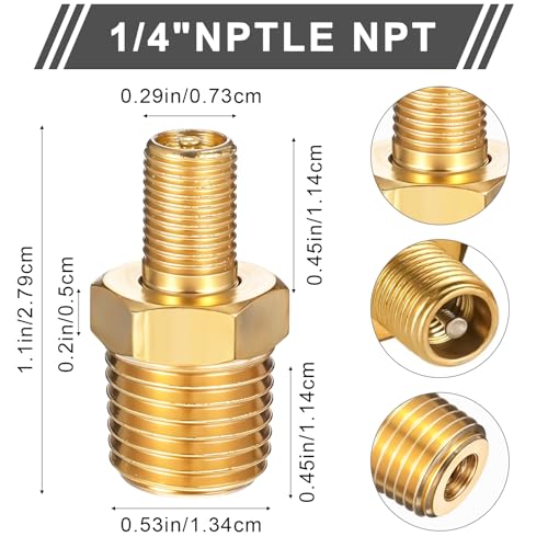 2PCS Brass Air Inflator Adapter, 1/4" NPT Male to Standard Schrader Valve, Valve Connector voor Compressor, Portable Air Slang, Band Inflator, Bags Spring Suspension