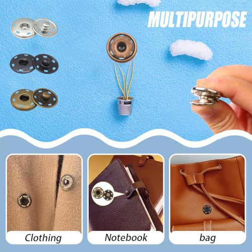 Verpakking van 30 Press Studs, Metal Press Studs, Naaibare Poppers Veelzijdige Naai Fasten, Knoppen, Messing Naaibare Snap Knoppen voor Tas, Handtas, Naaien, Kleding, DIY 3