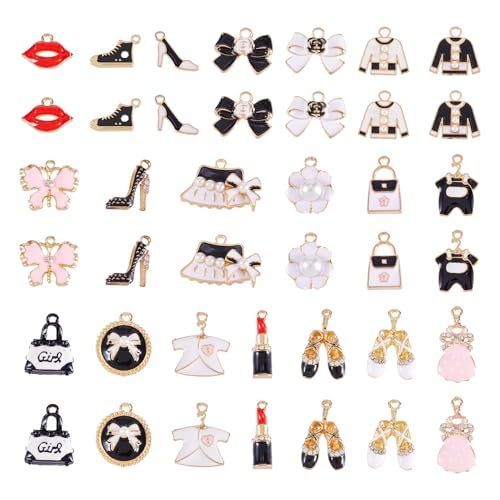 20 Styles Legering Emaill Charms Vrouwen Thema Dangle Charm Lipstick handtas hangers hoge hakken jurk meisjes hanger voor DIY oorbellen ketting sieraden maken, Emaill