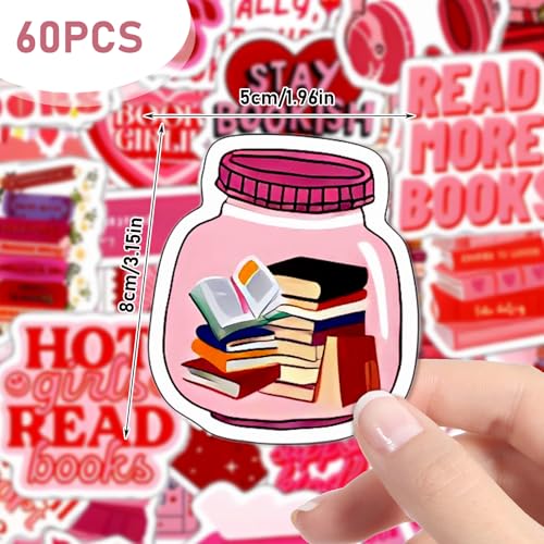 Pack of 60 Pink Book Stickers, Esthetische Stickers, Book Stickers, Book Stickers, Reading Stickers voor Laptops, Verzamelbare Albums, Waterflessen, Skateboards, Journaling